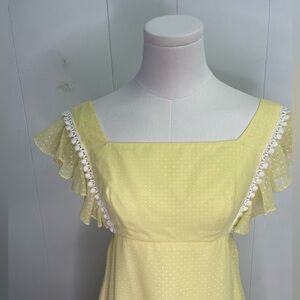 Vintage 1970’s Yellow Empire Waist Maxi Dress w/ Flutter Sleeve